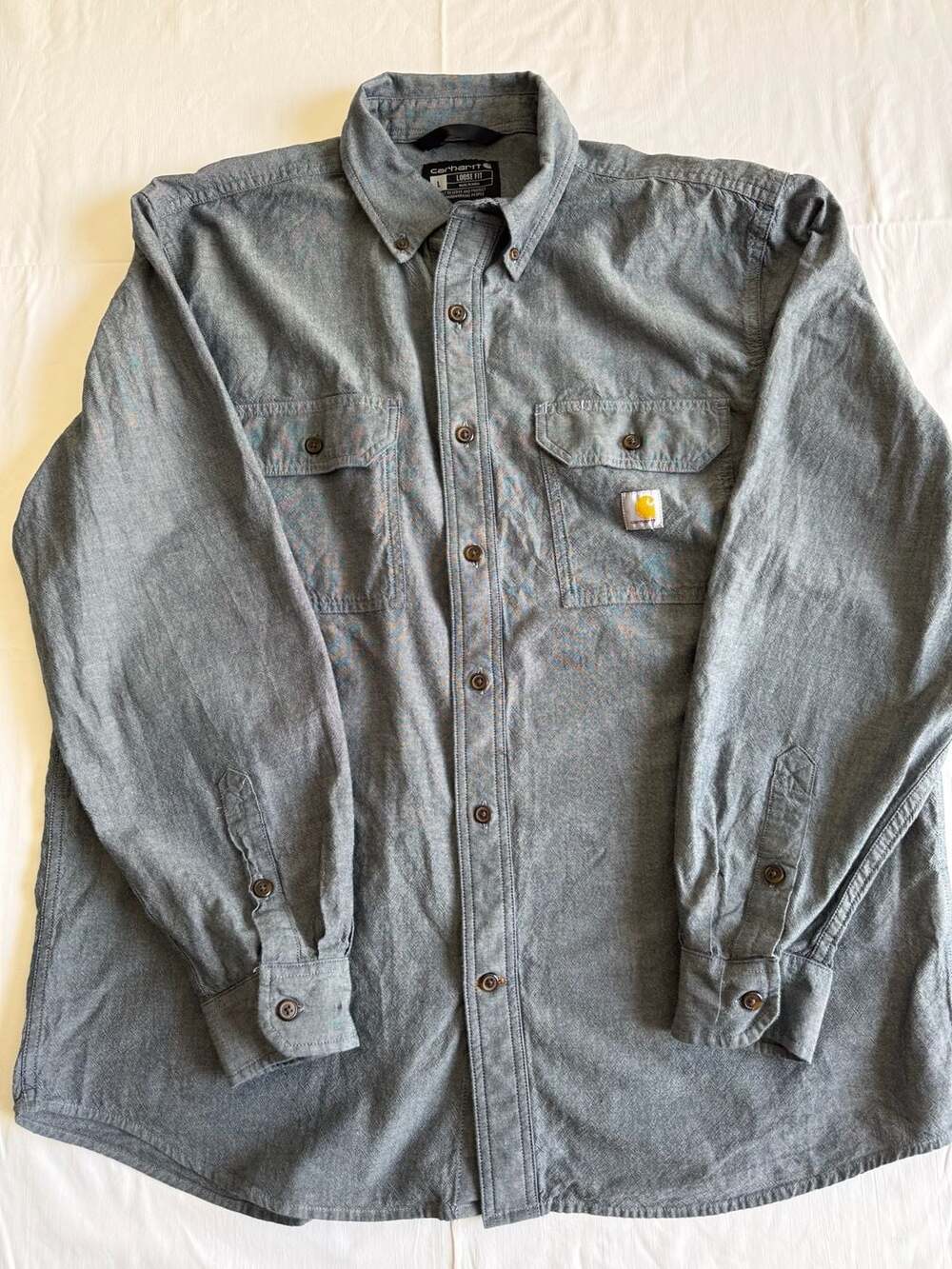 Carhartt Loose Fit Chambray Long Sleeve Shirt Size L Blue Workwear Button Down